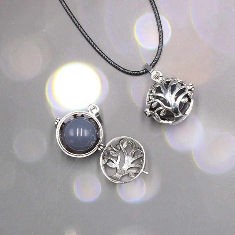 Sliver Life Tree Crystal Ball Pendant