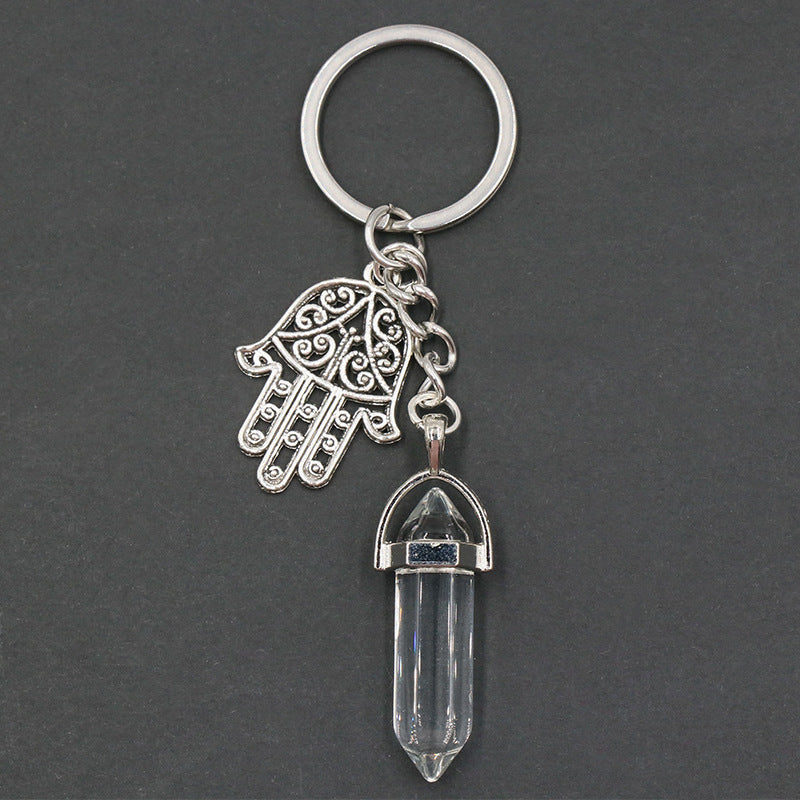 Crystal Point&Hamsa Keychain