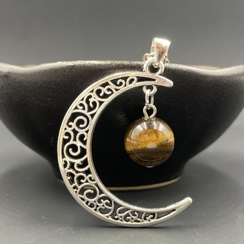 Silver Moon Crystal Bead Pendant