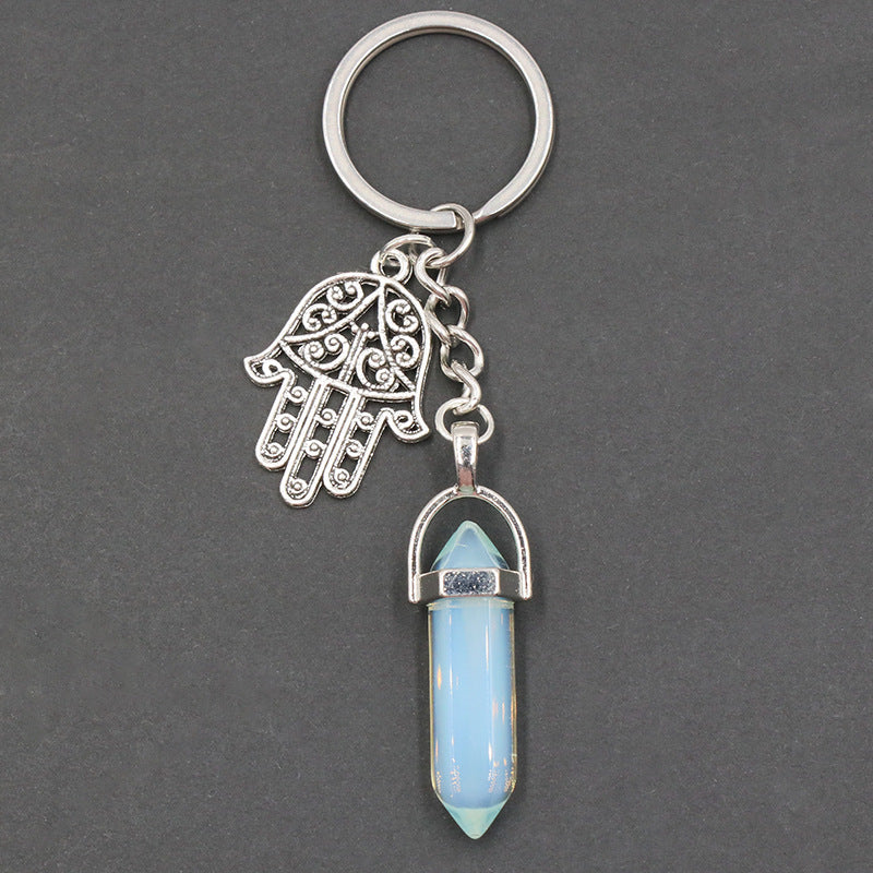 Crystal Point&Hamsa Keychain