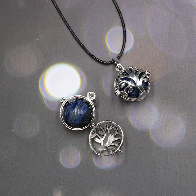 Sliver Life Tree Crystal Ball Pendant