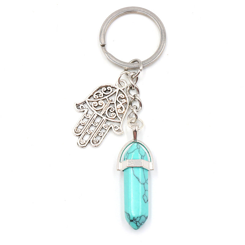 Crystal Point&Hamsa Keychain