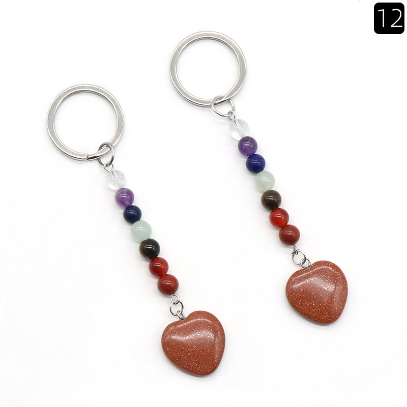 Crystal Heart Stone Chakra Key Chain