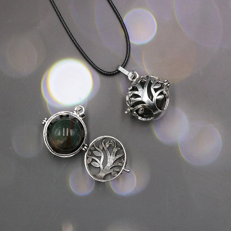 Sliver Life Tree Crystal Ball Pendant