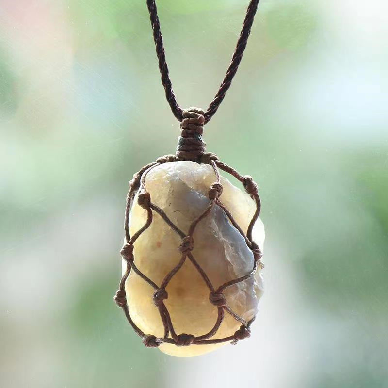 Crystal Raw Nut Bag Necklace