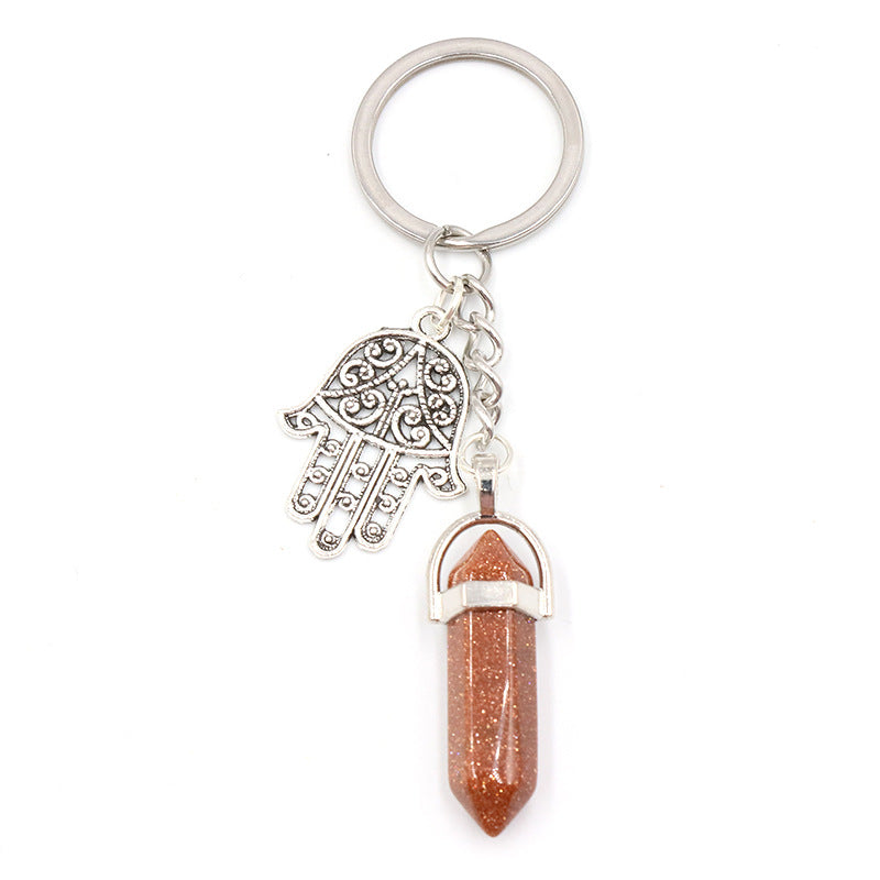 Crystal Point&Hamsa Keychain