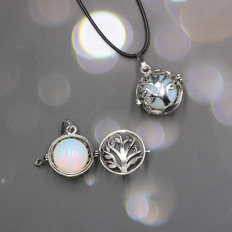 Sliver Life Tree Crystal Ball Pendant