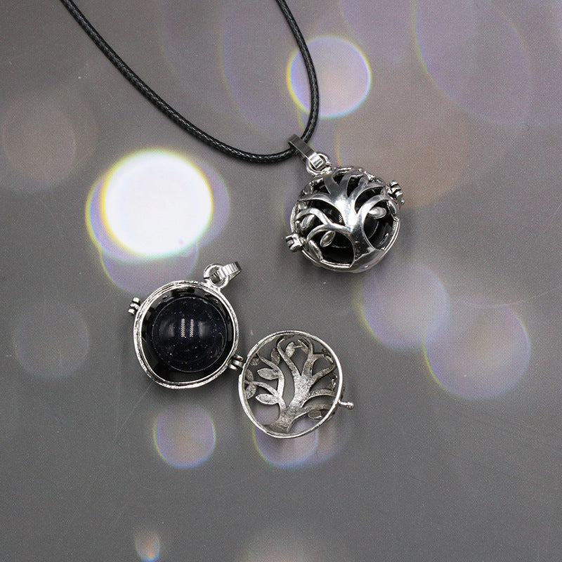 Sliver Life Tree Crystal Ball Pendant