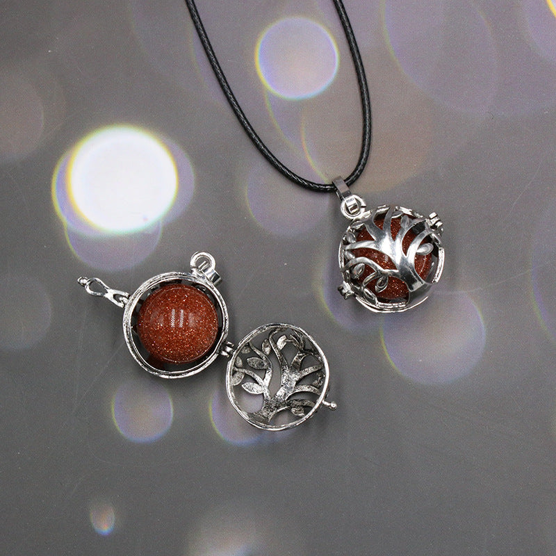 Sliver Life Tree Crystal Ball Pendant